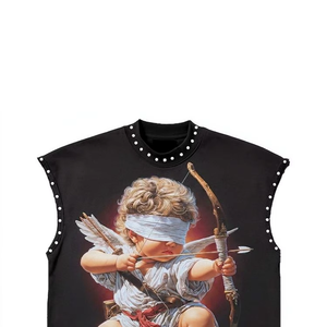 Débardeur personnalisé avec impression graphique en strass DTG, 100% coton, sans manches, nouveau style tendance, unisexe, OEM, vente en gros, mode - Product Image 3
