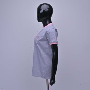 เสื้อยืดผ้าฝ้ายสีเทาสำหรับผู้หญิง คอกลม แขนสั้น ลำลอง พิมพ์ลายโลโก้ ผ้าเจอร์ซีย์ระบายอากาศ ใส่ได้ในฤดูใบไม้ผลิและฤดูร้อน - Product Image 4