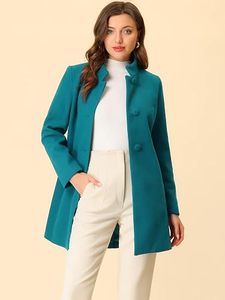 Abrigo Largo Elegante para Mujer, Cuello Alto, Cierre de un Botón, Color Sólido, Mezcla de Lana y Poliéster, Ecológico, Ligero, para Invierno - Product Image 2
