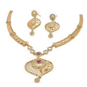 Wholesale 14K 18K 24K Gold Plated AD & <b>Ruby</b> Stone Jewelry Set, Indo-Western Design AD Gold <b>Necklaces</b>, AD Stone Fashion <b>Necklaces</b> - Product Image 1