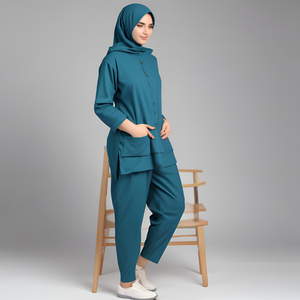 Ensemble de blouses médicales unisexes à manches longues, uniforme avec deux poches, pantalon, vêtements de travail pour hôpital et clinique, tissu en polyester/coton doux imprimé - Product Image 5