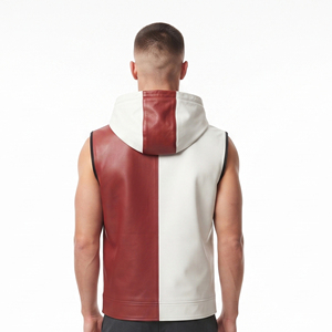 Hoodie sans manches en cuir PU pour homme, fermeture éclair, 100% cuir, pour garçons - Product Image 2
