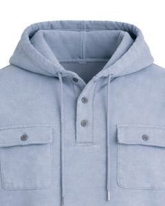 Sweat à capuche bleu ciel pour homme avec patte de boutonnage, double poche poitrine, style streetwear décontracté, fabricant sur mesure - Product Image 2