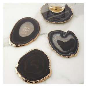 Ensemble de sous-verres réutilisables en agate naturelle de luxe moderne avec bords plaqués or pour table basse, bar, décoration de cuisine - Product Image 1
