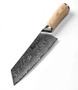Couteau de cuisine ChefTool avec manche en bois arrondi et finition métallique, en acier Damas fixe - Product Image 5