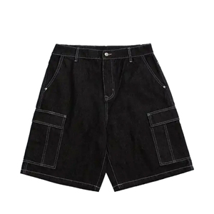 Shorts cargo en jean pour homme, 5 pouces, coupe ample, coton vintage, taille mi-haute élastique, écologique, séchage rapide, style hip-hop tendance - Product Image 1
