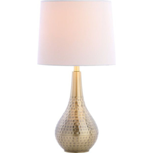 Gold Hammered Metal <b>Table</b> <b>Lamp</b> With <b>White</b> Linen Drum <b>Shade</b> Modern Contemporary Style For Living Room Bedroom Office Decor Use - Product Image 5