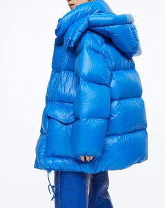 Women's <b>Quilted</b> Jacket Blue Hooded Long Sleeve Thick Winter Coat With Zipper Closure Polyester <b>Wadding</b> Woven Fabric - Product Image 2