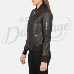 Women Black Genuine Leather <b>Bomber</b> <b>Jacket</b> Slim Fit MA1 Flight Style Premium Sheepskin Casual Winter Outerwear Fashionable Coat - Product Image 5