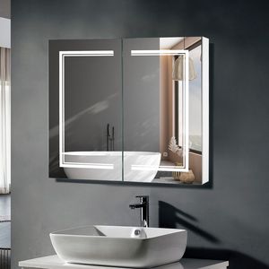 LED Bathroom Wall Cabinet Modern White Double Door <b>Mirror</b> Cabinet Rectangle Frame <b>Smart</b> <b>Mirror</b> Hanging for Bath Room - Product Image 5