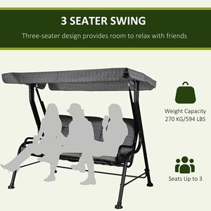 Dondolo da Giardino Nero a 3 Posti con Cuscini Rimovibili Imbottiti e Tettuccio per il Relax in Giardino - Product Image 6