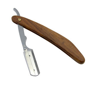 Afeitadora de un solo filo personalizable BEIKELIN con hoja de acero inoxidable y mango de madera, acabado gris clásico para rostro y bikini masculino - Product Image 3