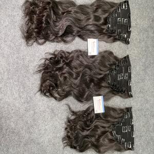 Venta al por mayor 100% extensiones de cabello humano virgen vietnamita grado 11A Clip-in paquetes de ondas naturales sin enredos sin desprendimiento grande - Product Image 2