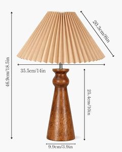 Handcrafted Wooden <b>Rectangle</b> Table <b>Lamp</b> with Pleated Fabric <b>Shade</b> Modern Tabletop Bedside Light for Home Bedroom - Product Image 3