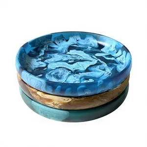 Assiettes en résine tourbillon blanc dernier design Vaisselle en résine élégante Plateaux à motifs de marbre Vaisselle Plateau de service en résine de forme ronde - Product Image 1
