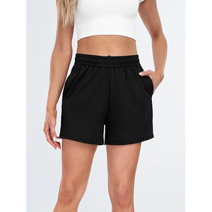 Shorts de Felpa para Mujer con Dobladillo Curvo, Suaves, Cómodos, Casuales, para Descansar, Cintura Elástica, Corte Holgado, Cálidos para Invierno, Ecológicos, 140g - Product Image 1
