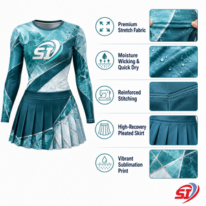 Uniforme de cheerleading personnalisé en gros pour femmes, respirant, à manches longues, jupe plissée, vert olive, vêtements de sport pour équipe cinétique - Product Image 6