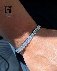 Pulsera de tenis de lujo de oro blanco de 14K con diamantes de laboratorio de corte Asscher y esmeraldas de corte cuadrado en línea - Product Image 1
