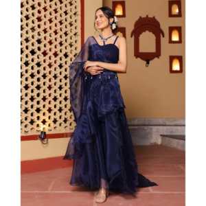 ผ้าซารีออร์แกนซ่าเนื้อหนาแบบใหม่ พร้อมเสื้อคลุมสวยหรู ผ้าซารีอินเดีย/ปากีสถาน สำหรับงานแต่งงานและใส่ในบ้าน ราคาขายส่ง - Product Image 6