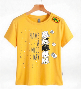 ผู้ผลิตเสื้อผ้าจากบังคลาเทศ เสื้อยืดคอวีผ้าฝ้ายไซส์ใหญ่สำหรับผู้หญิง พร้อมลายพิมพ์ตกแต่ง - Product Image 1