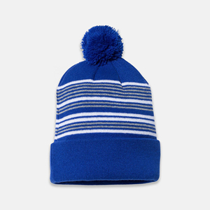 Harry Johnson Production 2026 Unisex Blue Striped Beanie With Pom Pom 100% Acrylic <b>Winter</b> Hat For Adults 56-58CM Casual Wear - Product Image 1