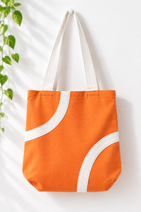 <b>Canvas</b> Tote <b>Bag</b> Contrast Panel Shoulder <b>Shopper</b> Reusable Carryall for Daily Grocery Travel Use - Product Image 4