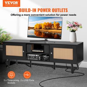 Moderno Boho da 65 pollici supporto TV in Rattan porta centro intrattenimento Build-in porta porta porta USB nero sala Media Console - Product Image 2