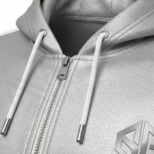 Men's Grey Hooded <b>Tracksuit</b> Full Zip Sweatshirt With Logo Casual Sportswear Set Autumn Wear - Product Image 4