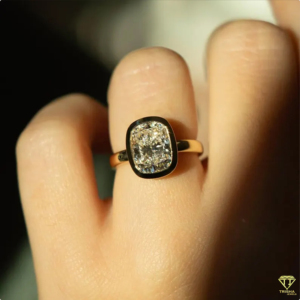 Elegant <b>Cushion</b> Cut Diamond Ring In Yellow Gold Bezel Setting <b>For</b> Modern Brides - Product Image 2