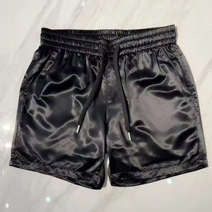 Pantalones cortos de satén para hombre, lisos, con cordón en la cintura, informales, transpirables, talla grande, pantalones cortos de seda para dormir. - Product Image 5