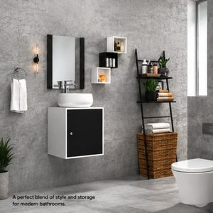 Modern <b>Wall</b>-Mounted Ceramic Vanity Wash Basin Table with <b>Mirror</b> Included PVC Material Durable Water Resistant Made Gujarat India - Product Image 1