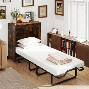 Letto a scomparsa rustico marrone con materasso da 4 pollici, capacità 485 libbre, 219,71 x 86,36 x 105,41 cm, letto pieghevole in pannelli MDF - Product Image 3