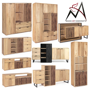 Modern Wooden Wardrobe With Flat Panel Doors 3 Shelves 2 Drawers 5 door <b>Sideboard</b> Solid Wood <b>Rustic</b> Bedroom Storage Cabinet - Product Image 6