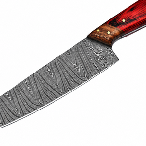 Cuchillo de Trinchar con Mango de Madera Roja y Patrón Damasco, Hoja Larga Plateada con Empuñadura Marrón para Cortar Carne y Preparar Alimentos - Product Image 6