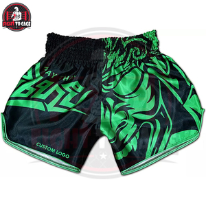 Pantalones Cortos de Boxeo Muay Thai Negros y Verdes Estampados, Elásticos, Transpirables, Ligeros, 100% Poliéster, para Entrenamiento de MMA - Product Image 3
