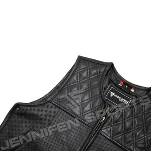 Chaleco de Cuero Negro Sólido para Motociclistas, Transpirable, Resistente al Viento, con Logotipo Personalizado, Estilo Casual, Tallas Grandes - Product Image 3