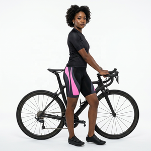 Shorts de cyclisme ajustés pour femmes, noir et rose, à blocs de couleur, séchage rapide, en Spandex et Nylon, longueur courte, vêtements de sport pour adultes - Product Image 6
