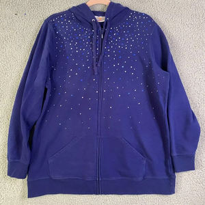 Sweat à capuche streetwear personnalisé coupe ample et courte, effet délavé diamant, délavé soleil, vintage, avec fermeture éclair et strass - Product Image 1