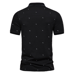 Polo Negro Moderno para Hombre con Estampado de Letras, Manga Corta, Diseño Informal de Punto Antiarrugas - Product Image 3