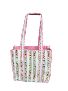 Sac fourre-tout matelassé en coton imprimé à la main avec motifs floraux, sac fait main - Product Image 1