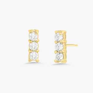 Lab Grown Diamond Bar Stud <b>Earring</b> <b>Post</b> With Push Back Minimalist Small Vertical 3 Stone Everyday Wear Studs 14K 18K Solid Gold - Product Image 1