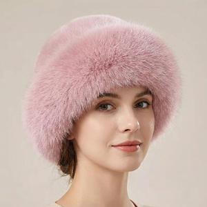 SIDDIQUI HOSINEX Nouveau 2024 Chapeau Bob Femme Adulte en Fausse Fourrure Unie Laminée Décontracté Doux Sans Couture Effet Délavé Déchiré Hiver Chaud avec Nœud - Product Image 1