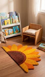 Tapis d'appoint moderne en laine tuftée à la main, motif tournesol lumineux, antidérapant, doux et moelleux, pour chambre, salon, décoration intérieure - Product Image 3