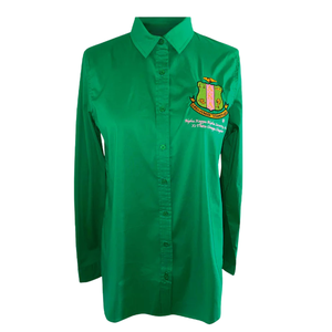 เสื้อเชิ้ตกระดุมหน้าสีเขียวไอวี่สำหรับผู้หญิง AKA Xi Theta Omega Chapter ปักลายตราสัญลักษณ์ เสื้อแขนยาว - Product Image 2