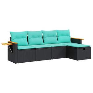 Conjunto de Sofá Mediano para Jardín en Ratán PE Negro y Azul con Acero con Recubrimiento en Polvo, Muebles Elegantes para Exteriores - Product Image 2