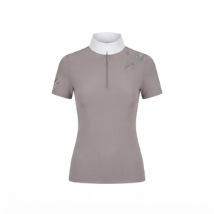 Camiseta de equitación para mujer OEM de manga corta con cuello medio cremallera, de Spandex/Poliéster, ecológica y de secado rápido - Product Image 3
