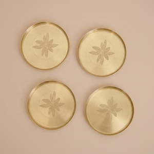 Regal Lotus Brass <b>Coaster</b> Set Handcrafted Round <b>Drink</b> <b>Coasters</b> Heat Resistant Table Protector Luxury Entertaining Gift - Product Image 1