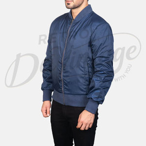 Blouson Bomber Homme Bleu Marine Personnalisé Léger Coupe-Vent Décontracté Style Aviateur Coupe Slim Zippé Extérieur - Product Image 4