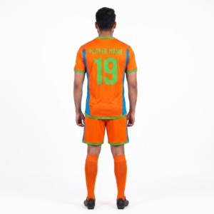Camiseta de Fútbol para Hombre, Color Azul y Naranja, Cuello en V, Manga Corta, Transpirable, Poliéster, Antideslizante, Cintura Elástica, para Adultos - Product Image 2