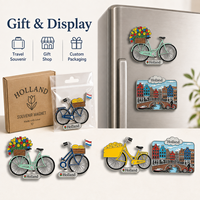 Aimant de réfrigérateur en métal personnalisé OEM/ODM, design tulipe et vélo, émail souple, souvenir pour les boutiques de cadeaux des Pays-Bas, vente en gros
